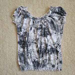 Y2K Boho Peasant Top Smocked Bubble Hem Medium Indie Grunge Cottagecore